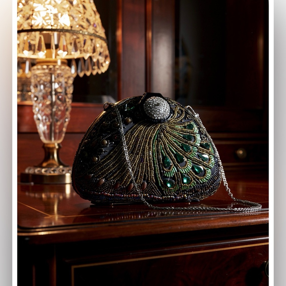Black and Green Beaded Evening Clutch
